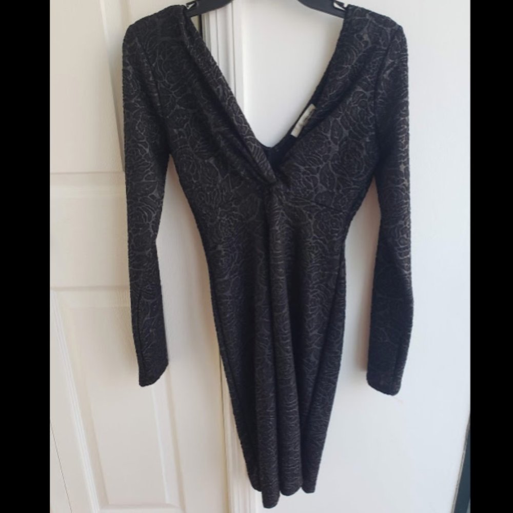 Black Rosette Long Sleeve Dress w/ Front Knot